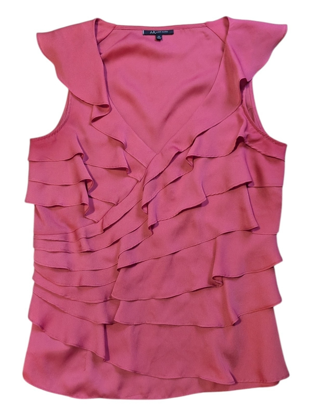 Anne Klein Coral Pink Ruffle V-Neck Sleeveless Top